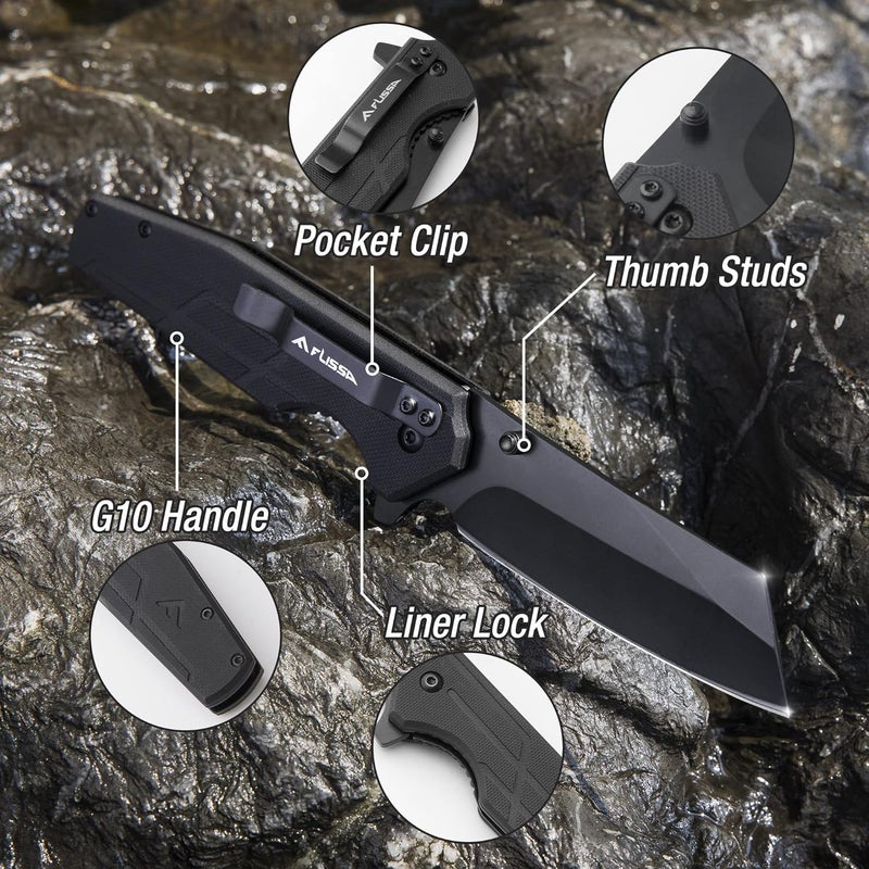 FLISSA Pocket Knife, 3.5" Folding Stonewash Blade Tactical Knife, G10 Handle, for Outdoor, Survival, Hunting and Camping, Great Gifts for Dad - Image 3